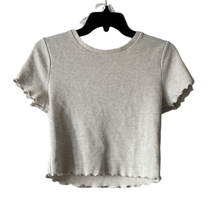 wild fable Ribbed Lettuce-Edge Crop Top - light grey